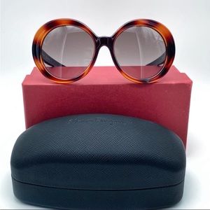 Salvatore Ferragamo Oversized Tortoise Round Frame Sunglasses w/ Box & Case